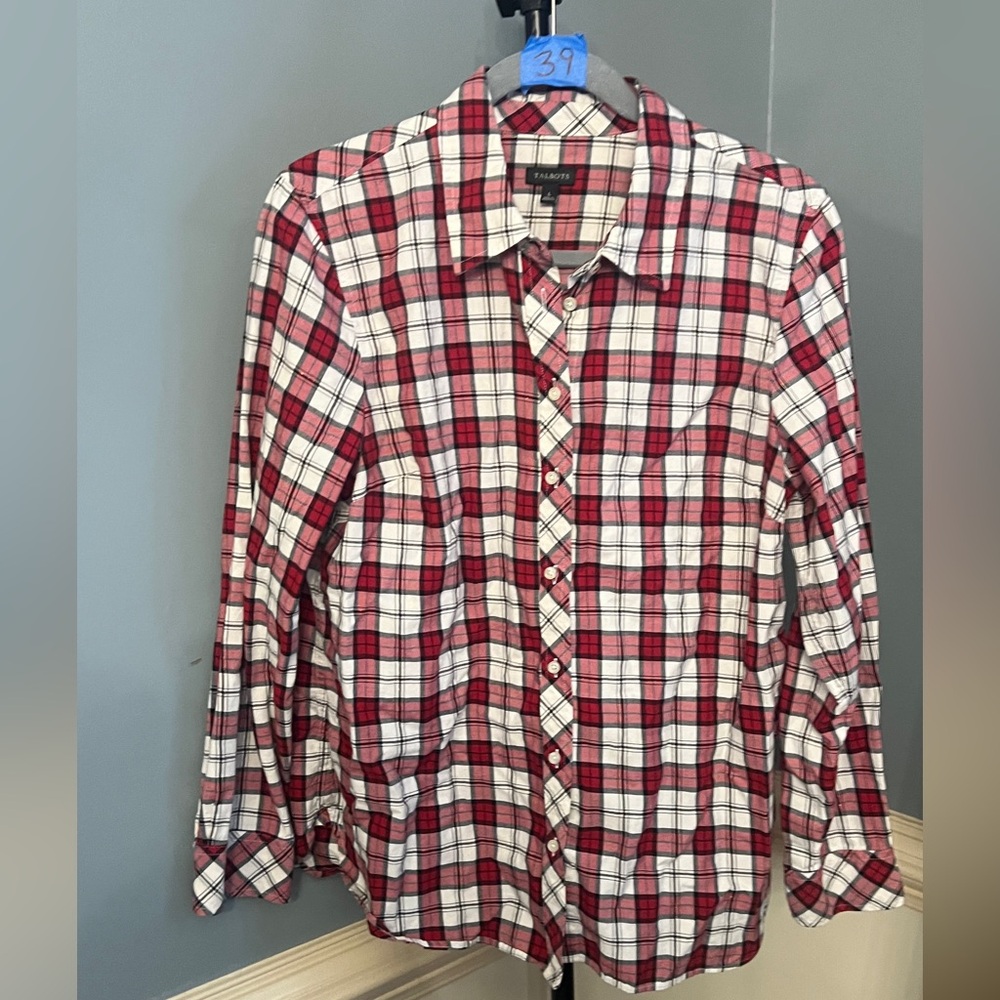 Talbots‎ Red and White Plaid Button Down Shirt